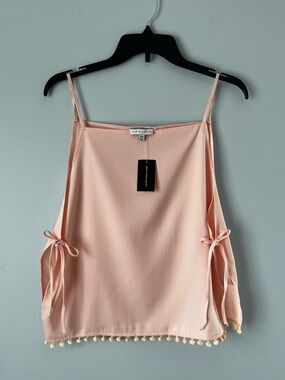 NWT South Moon Under Pink Pom-Pom Trim Spaghetti Strap Blouse, Medium